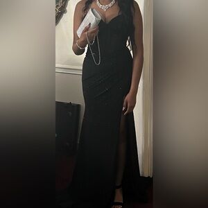 Black Strapless Beaded Prom Dress- Amarra